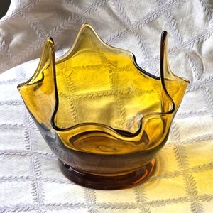 Vintage Amber Handkerchief style hand blown art glass bowl